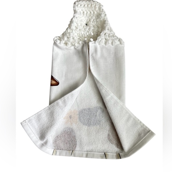 Hand Crafted Colorful Cow Print Hanging Hand Towel Crochet Top Button Closure - Picture 4 of 6